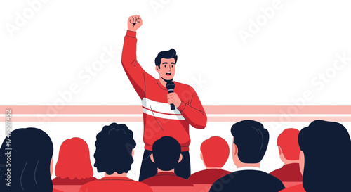 Passionate Speaker Addressing a Crowd, Advocating Powerful Ideas, Audience Listening