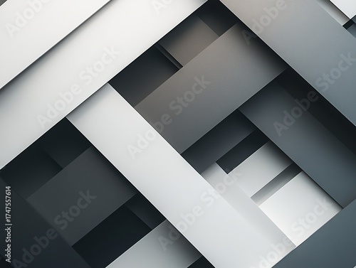 Abstract geometric pattern featuring interwoven rectangular shapes in a sleek monochrome grayscale design creating a dynamic layered background texture