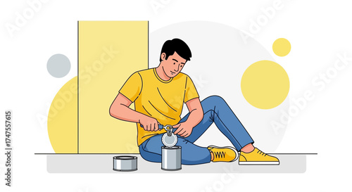 Person Opening Canned Food Vector Illustration Depicting Simple Human Action