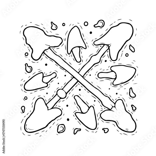Playful gardening tools pattern design featuring spades in an artistic doodle style concept