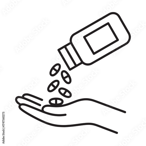 Medication Pills Falling from a Bottle onto a Hand Depicts Healthcare, Treatment and Prevention of Illnesses, as Well as Pharmaceutical Products and Maintaining a Healthy Lifestyle