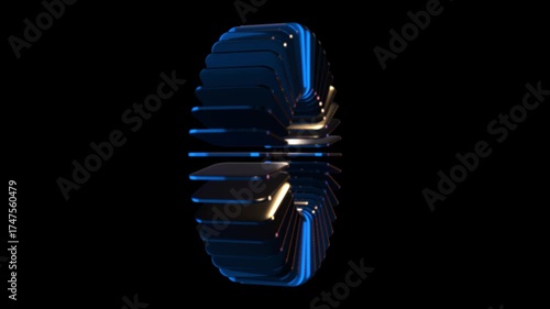 3D Circle Made of Rotating Rectangles with Dark Glow Gradient Animation on Black Background, Futuristic Abstract Loop Motion Design