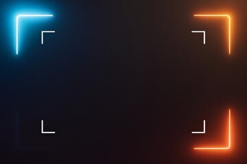 Futuristic background with glowing blue and orange corner lights on dark gradient for copyspace and creative digital framing use. Ai generative