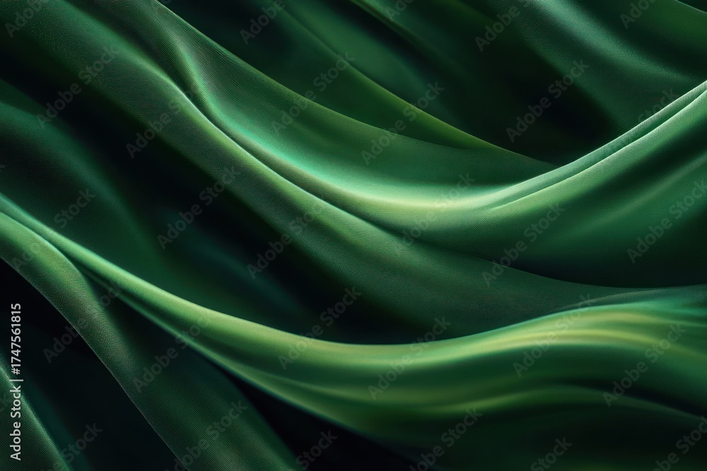 Obraz premium Close-up of smooth, flowing green fabric creating soft, elegant folds with highlights and shadows