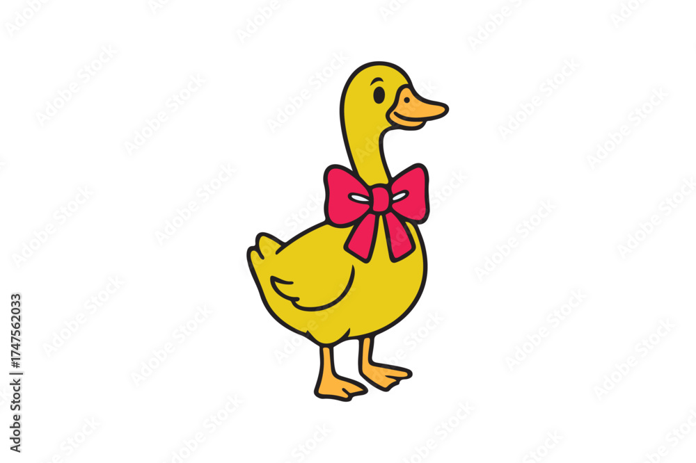 Fototapeta premium Goose wearing bow vector icon on white background.