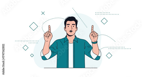 Person Pointing Upward Indicating Information And Expressing Surprise Or Wonder