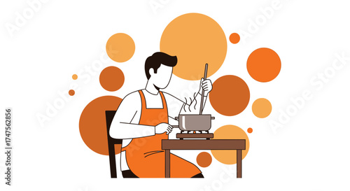 Person Preparing Food in Kitchen with Modern Clean Simplified Illustration Style