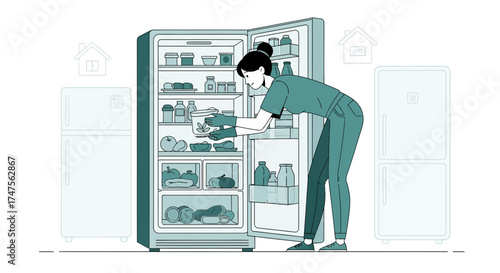 Preparing Fresh Food: A Woman Organizes Groceries In Fridge For Healthier Living