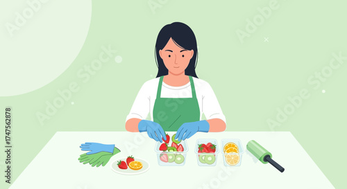 Preparing Fresh Fruits Displayed In Containers For Healthy Diet and Food Presentation