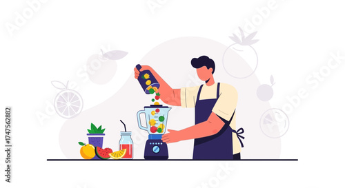 Preparing Fresh Fruit Smoothie: A Modern Illustration of Healthy Beverages and Nutrition