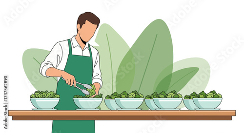 Preparing Fresh Salad Plates Ready For Serving In a Clean And Organized Kitchen