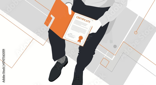 Person Receiving Certification Document, Depicting Achievement, Formal Design and Recognition
