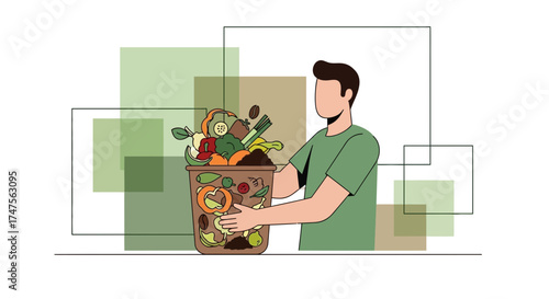 Person Recycling Food Scraps and Green Waste, Promoting Sustainable Living Practices Efficiently