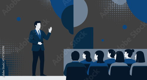 Presentation and Public Speaking: Businessman Giving a Conference in front of Audience