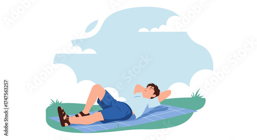 Person Relaxing Outdoors Under Clear Skies in Peaceful and Tranquil Environment