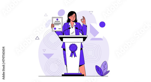 Presentation Skillful Achievement: A Woman Receiving Award at a Podium of Recognition