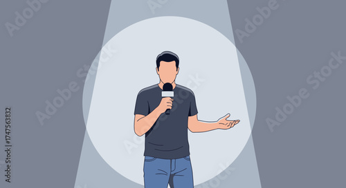 Presenter Addressing Audience In Spot Light Ready To Speak During A Presentation