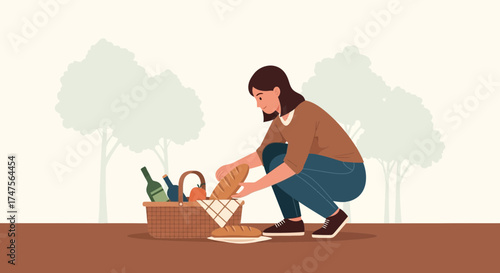 Preparing A Pleasant Outdoor Picnic With Food Basket And Refreshments For Happiness