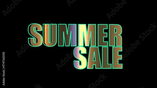 Summer Sale Shiny Golden Text Animation with Neon Colorful Stroke and Shaking Motion on Black Background, Luxury Promo Video element