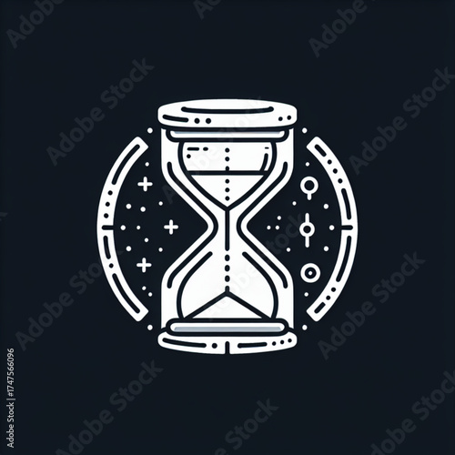 Timeless Passage: An artistic, line-drawn hourglass, representing the relentless march of time and the universe, against a deep, rich background.