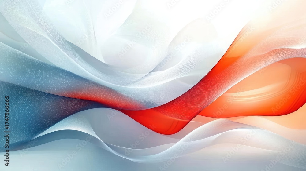 Obraz premium Smooth flowing abstract waves in white, red, and shades of blue creating a dynamic and serene visual effect