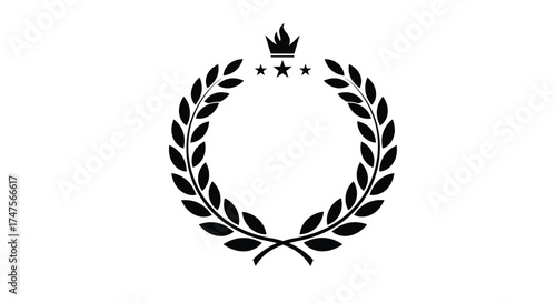 Elegant black and white laurel wreath with a crown symbol above