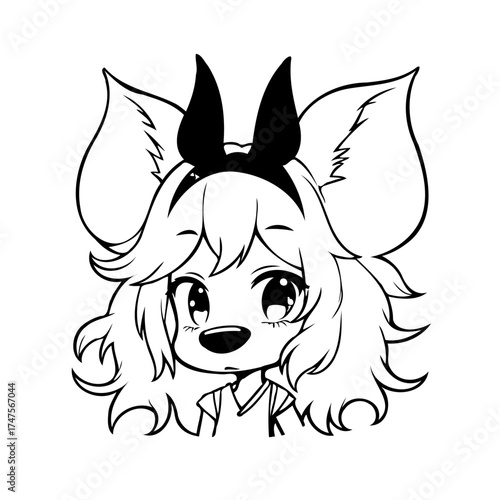 Whimsical cartoon character portrait featuring large ears and an innocent gaze creating an