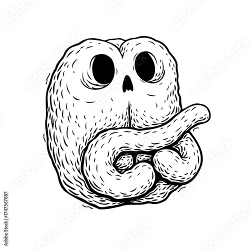 Whimsical doodle creature: A monochrome illustration of an imaginary being with unique textures