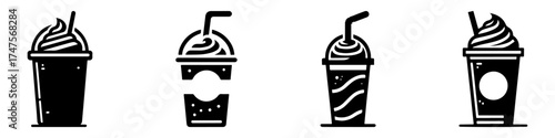 Modern Minimalist Frappuccino Style Drink Icon, Flat Silhouette of a Cold Beverage Vector for Café Illustration Design