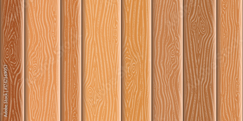 Wood plank wall, vertical slats, wood texture seamless pattern, different tones, vector design