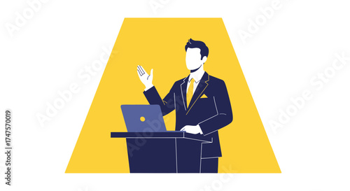 Professional Speaker Giving A Presentation At A Corporate Business Meeting, Vector Graphic