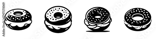 Modern Minimalist Donuts with Vegetables Icon, Flat Silhouette of a Savory Pastry Vector for Café Illustration Design