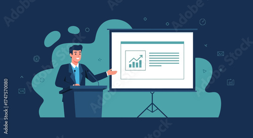 Presenting Growth: A Professional Addressing Audience With Business Data Display