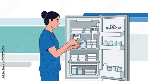Professional Checking Food Temperature Inside A Refrigerator Using A Digital Thermometer