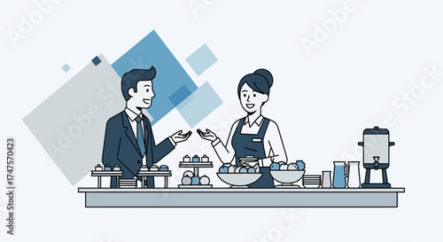 Professional Catering Service Interacting With Customer Before Starting To Eat