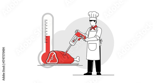 Professional Chef Examining Meat Temperature With Precision For Ideal Cooking Results