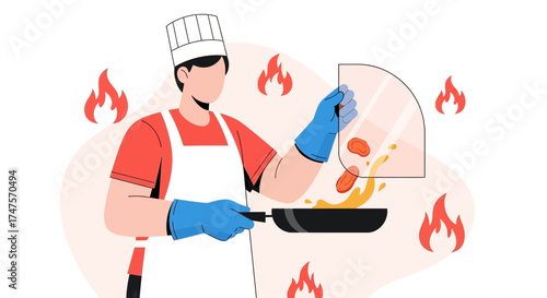 Professional Chef Cooking With Fire Illustrating Delicious Food Preparation Methods