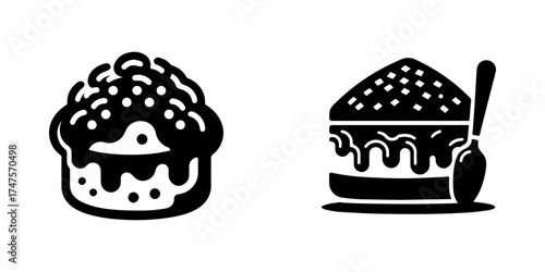 Modern Minimalist Cake with Cream Cheese Icon, Flat Silhouette of a Dessert Vector for Café Illustration Design