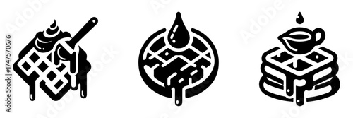 Modern Minimalist Waffle with Syrup Icon, Flat Silhouette of a Breakfast Vector for Café Illustration Design