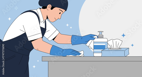 Professional Cleaner Sanitizing Surface, Achieving Immaculate Results, Providing Safety