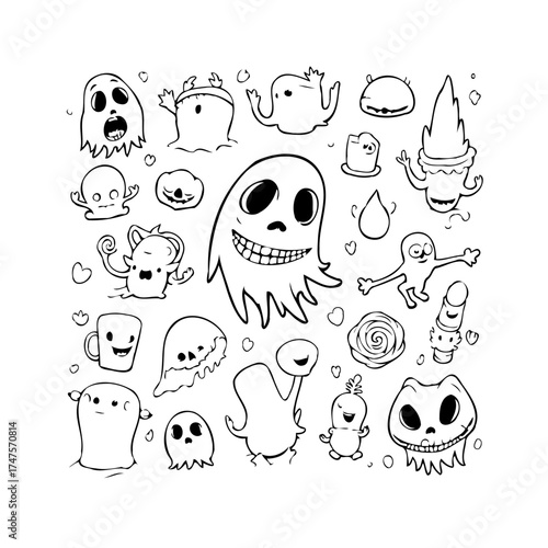 Whimsical world of quirky characters, a doodle wonderland for kids, a playful exploration of