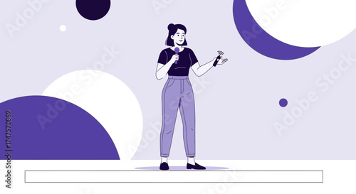 Public Speaker Presenting With Microphone And Remote Control On Stage, Conceptual Illustration