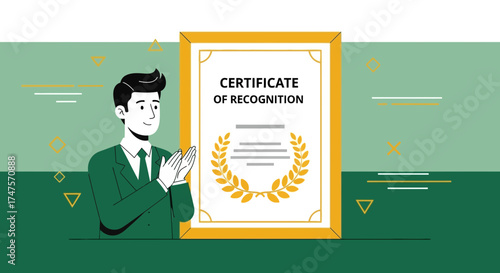 Professional Man Celebrates Certificate of Recognition, Corporate Success and Achievements