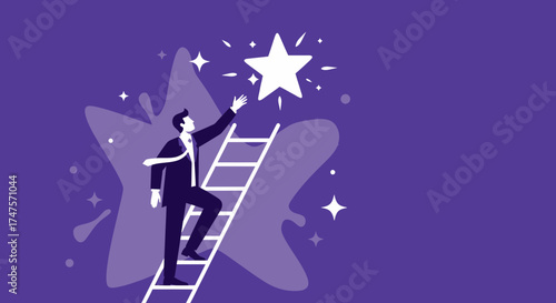 Reaching For a Star Illustration: Achieving Success, Ambition, and Motivational Concept