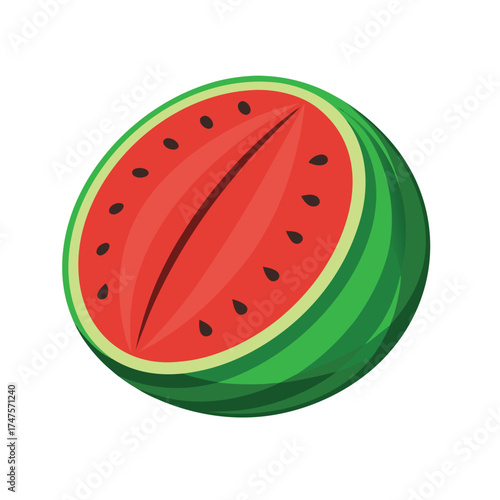 A vibrant watermelon slice with juicy red flesh and scattered black seeds