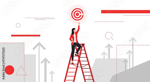 Reaching For Success Concepts: Achieving Goals, Reaching Heights, Ambition And Targets