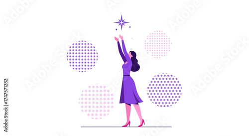 Reaching For The Celestial Star Desire, Dreams, Hope, And Ambition Symbolism Vector Graphic