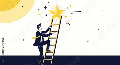 Reaching For The Stars Success Story Depicting A Man Achieving Goals With Perseverance