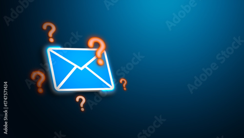 Email confusion and uncertainty concept featuring mail icon and question marks representing miscommunication spam and digital inquiry issues