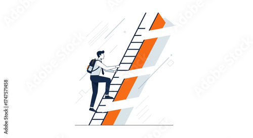 Reaching new heights climbing on a ladder symbolizing upward mobility and career success